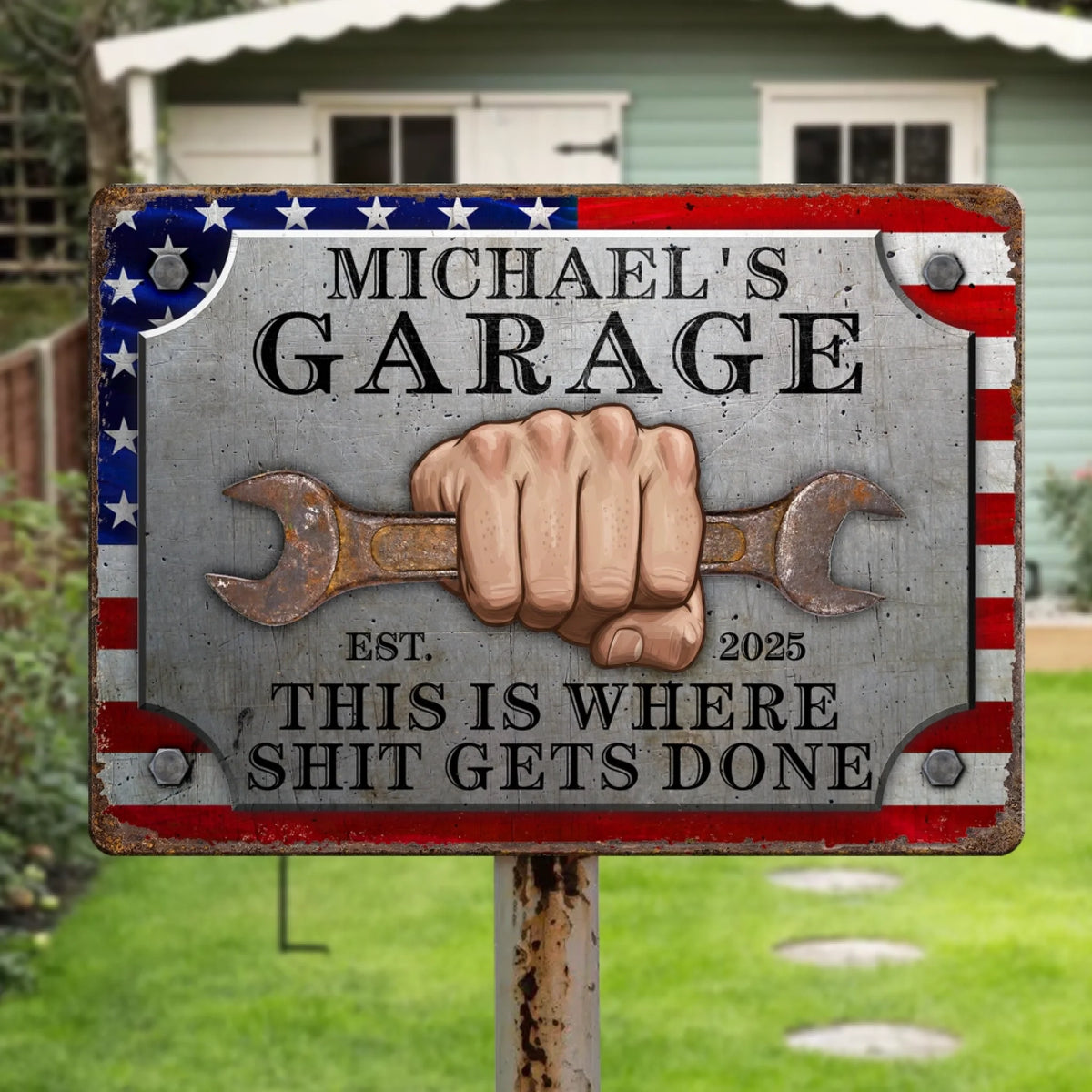 This Is Where The Sh*t Gets Done - Personalized Metal Sign, 4th Of July Sign
