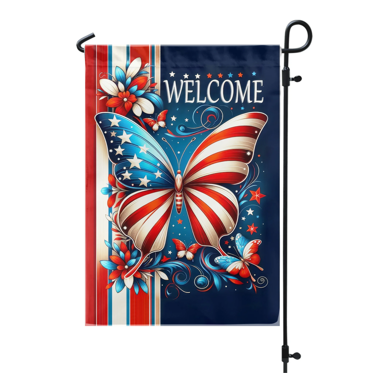 Patriotic Butterfly American - Personalized Garden Flag, 4th Of July Welcome Flag