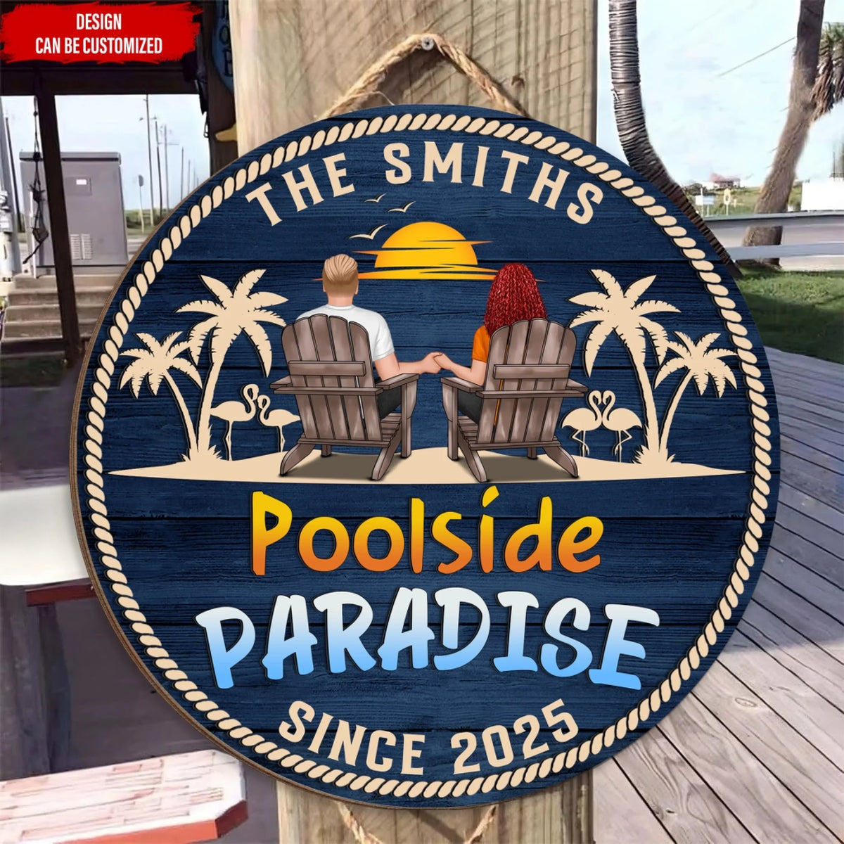 Poolside Paradise - Personalized Wooden Sign, Backyard Sign, Pool Decor