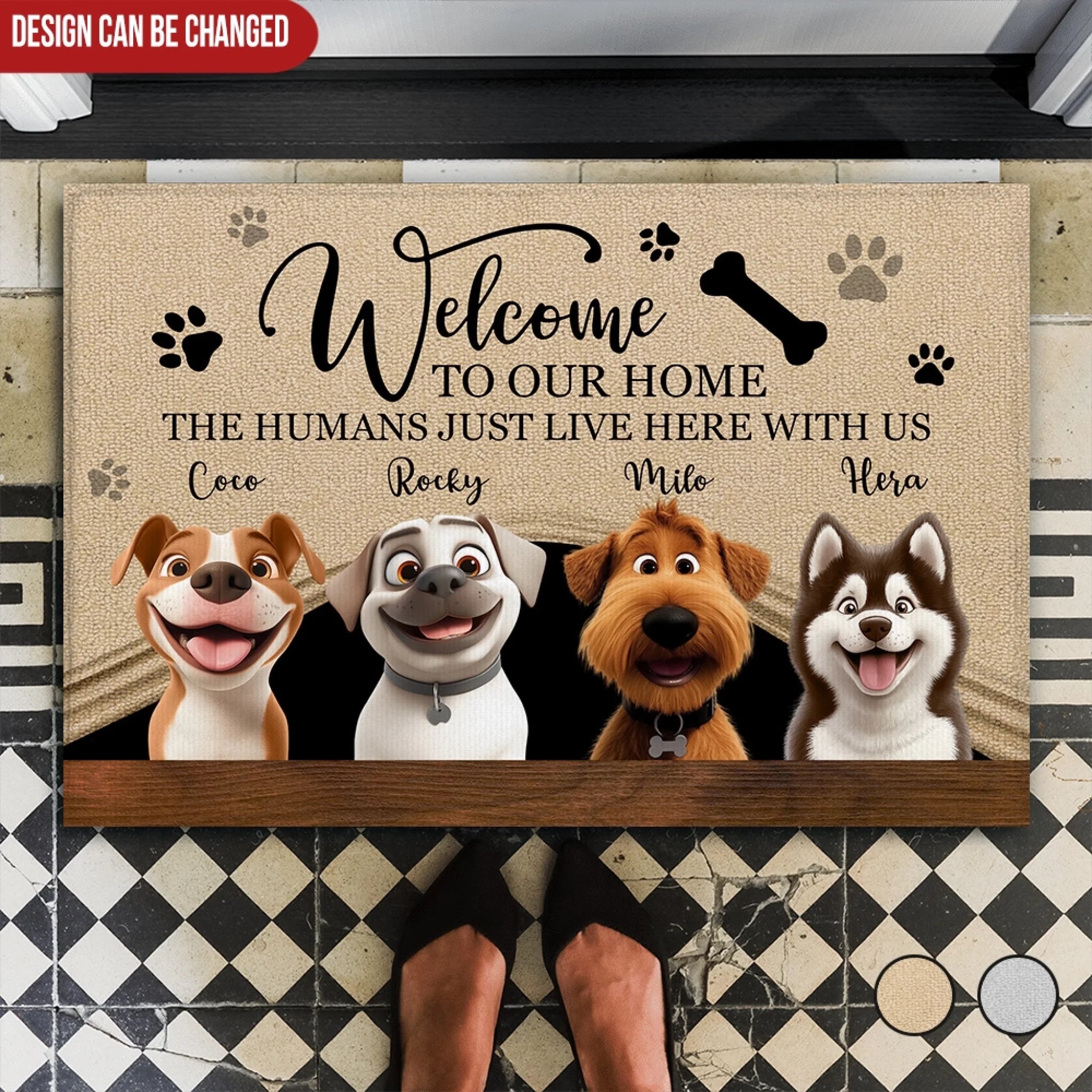 Welcome To Our Home, The Humans Just Live Here With Us - Personalized Doormat, Funny Gift for Dog Lovers, Custom Dog Welcome Mat