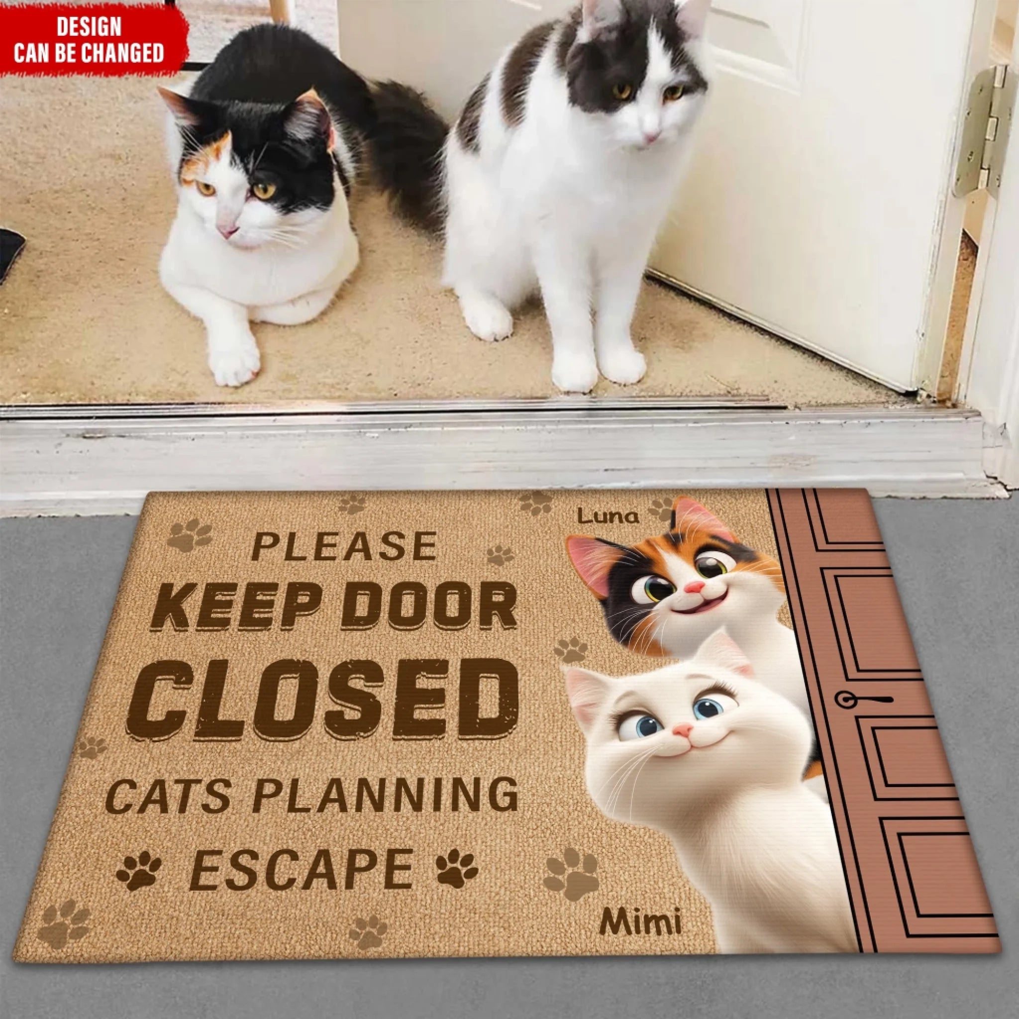 Please Keep Door Closed Cats Planning Escape - Personalized Doormat, Gift For Pet Lovers