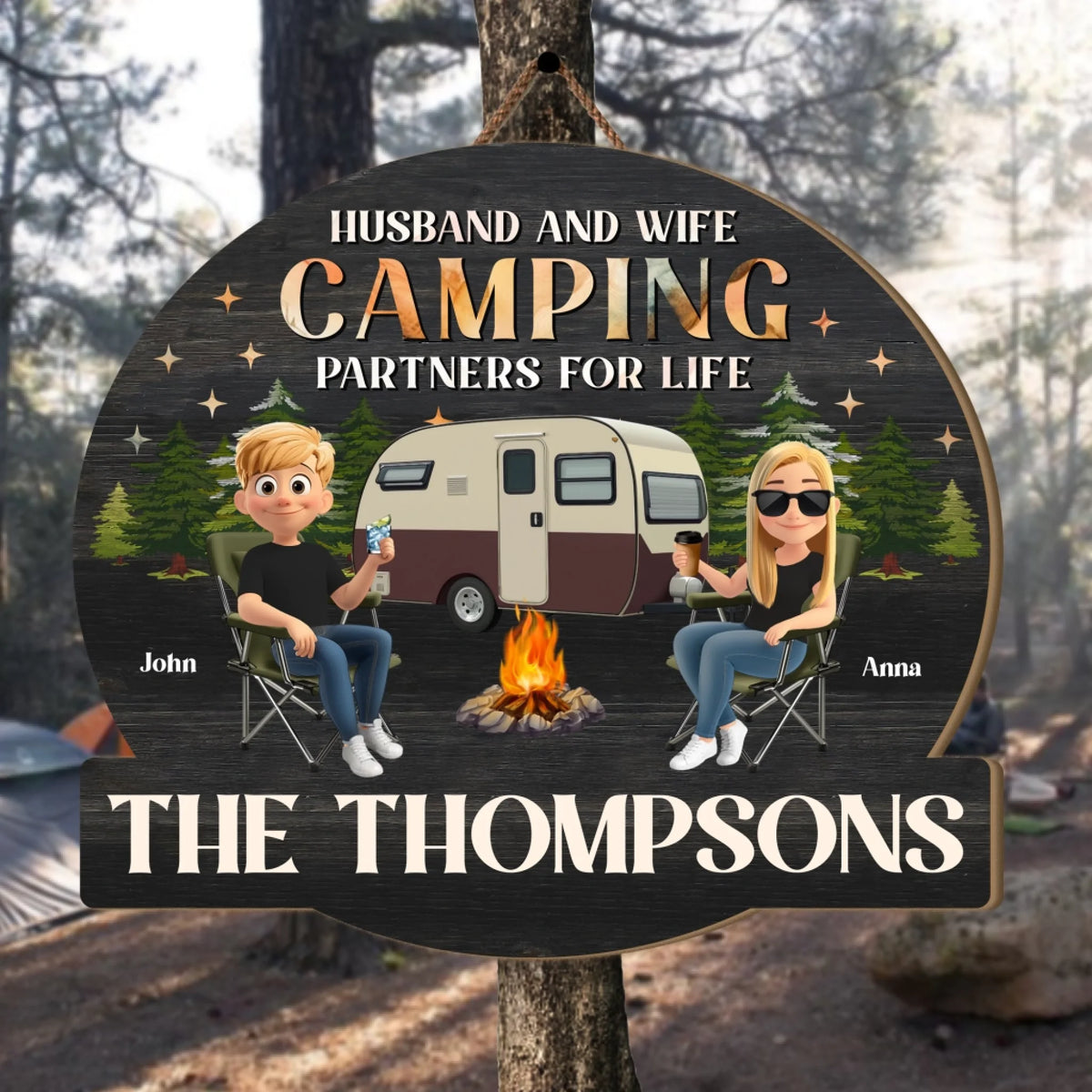 Husband And Wife Camping Partners For Life - Personalized Wood Sign, Camping Gift, Camping Decor