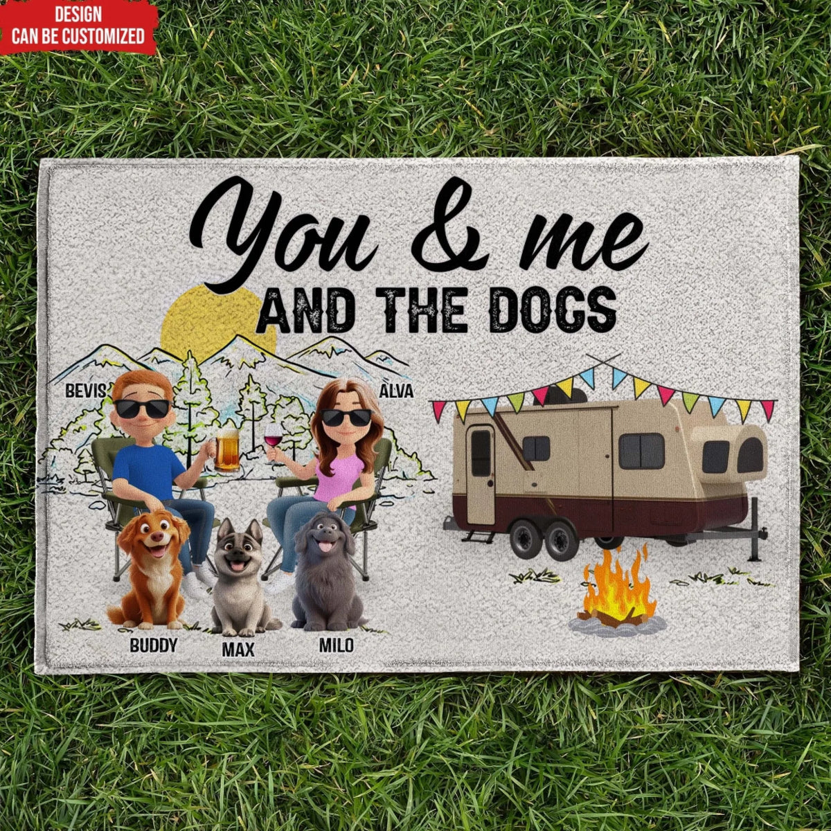 You & Me And The Dogs - Personalized Doormat, Camping Gift for Dog Lovers, Gift for Campers