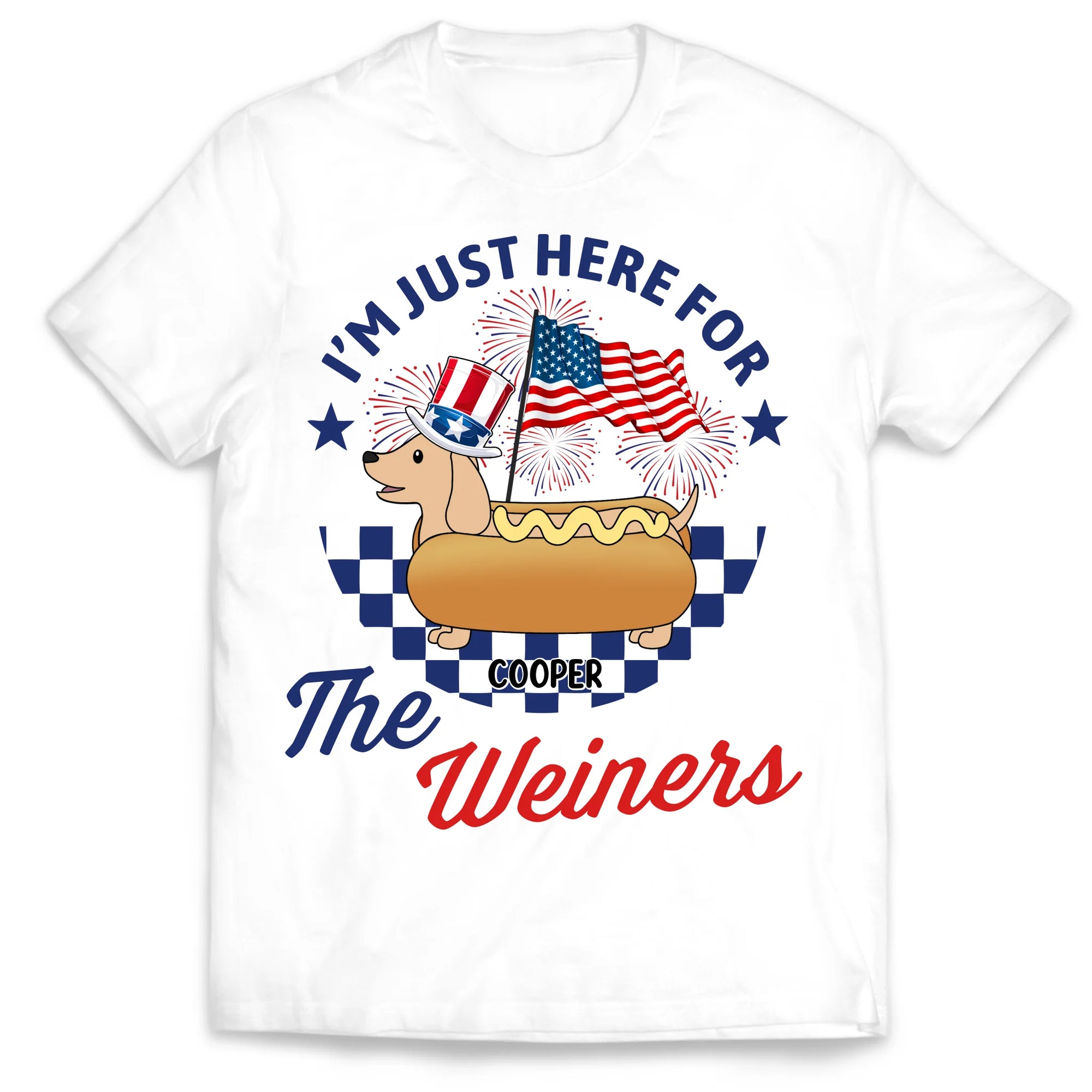 4th of July Just Here For The Wieners - Personalized T Shirt For Independence Day, Retro America Patriotic Weenies Shirt