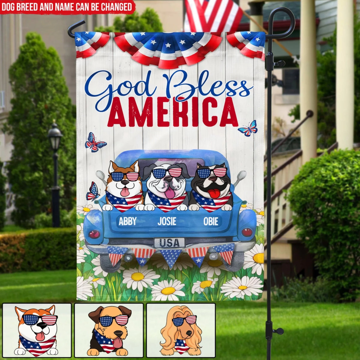 God Bless America - Personalized Garden Flag, Independence Day Decor, Gift For Dog Lovers, Garden Decoration