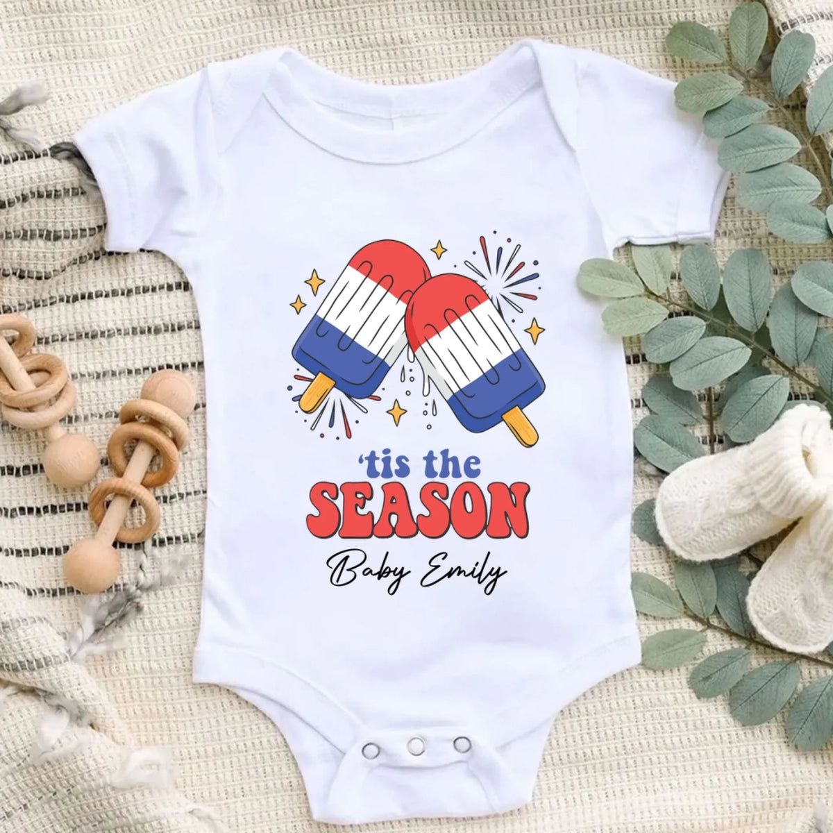 Tis The Season Retro 4th Of July - Personalized Baby Onesie, Fireworks Ice Cream gift for Baby, Independence Day Kids Shirt
