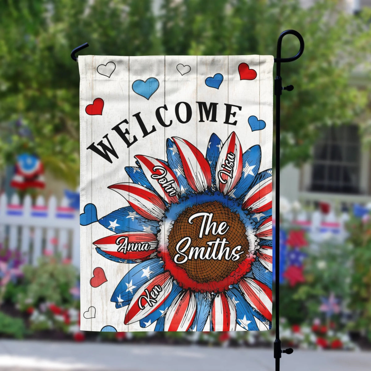 4th Of July Sunflower - Personalized Garden Flag, Custom Family Welcome Flag, Independence Day Yard Decoration