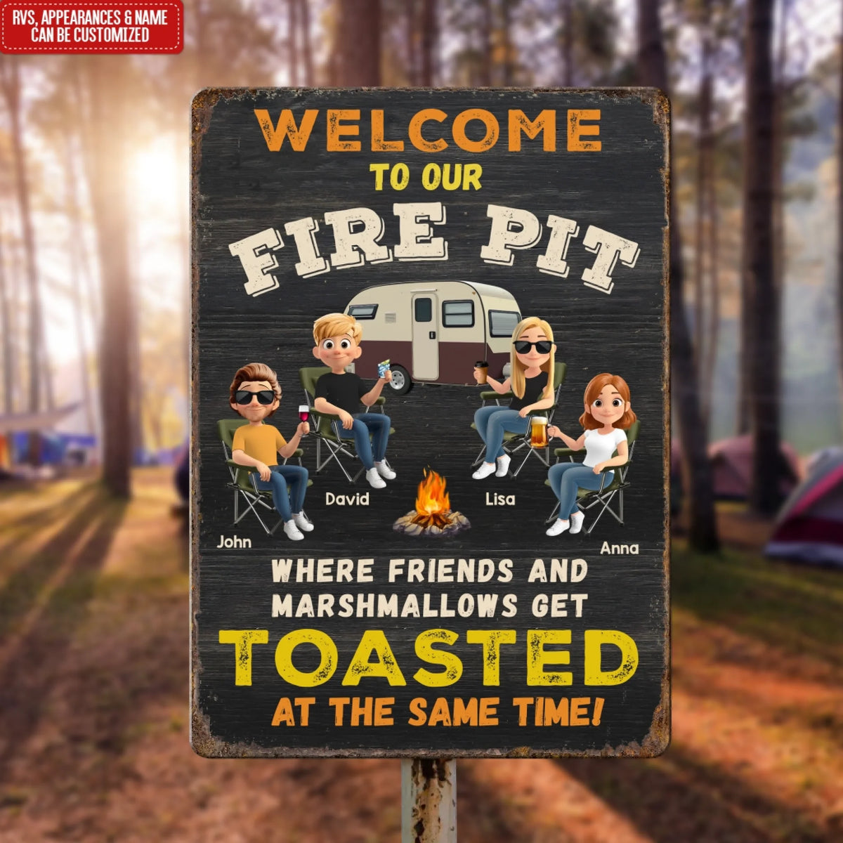 Welcome To Our Firepit Camping - Personalized Metal Sign, Camping Gift For Camping Lovers