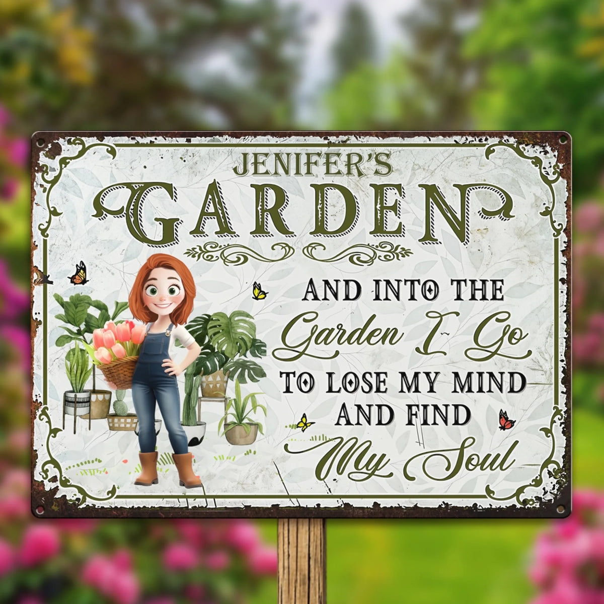 And Into The Garden I Go - Personalized Metal Sign, Gift for Gardener, Plant Lover Gift