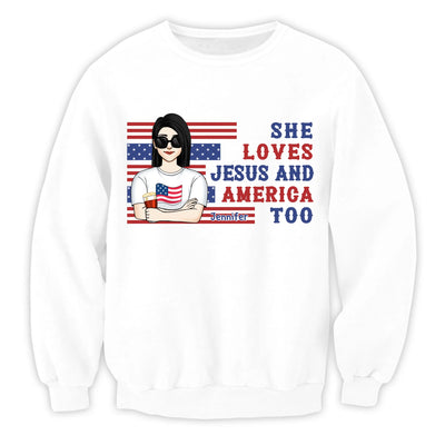 4th Of July She Loves Jesus And America Too - Personalized T-shirt For Independence Day, Women USA Shirt, 4th of July Shirt