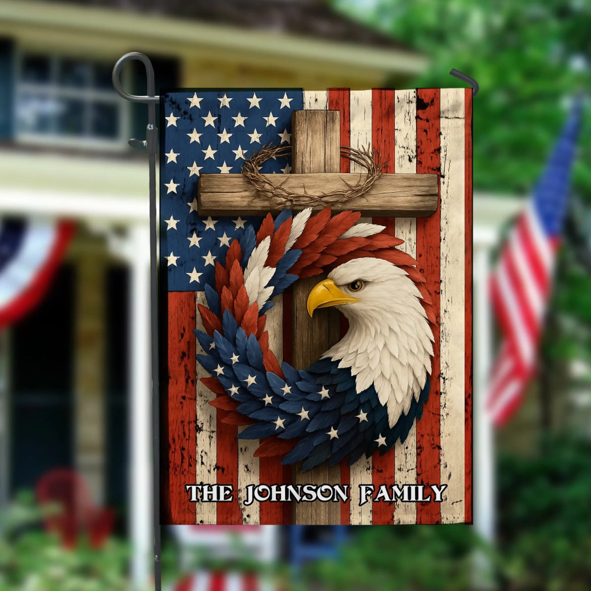 Patriotic Stars And Stripes Eagle Wreath - Personalized Garden Flag, 4th Of July Flag, Home Decor