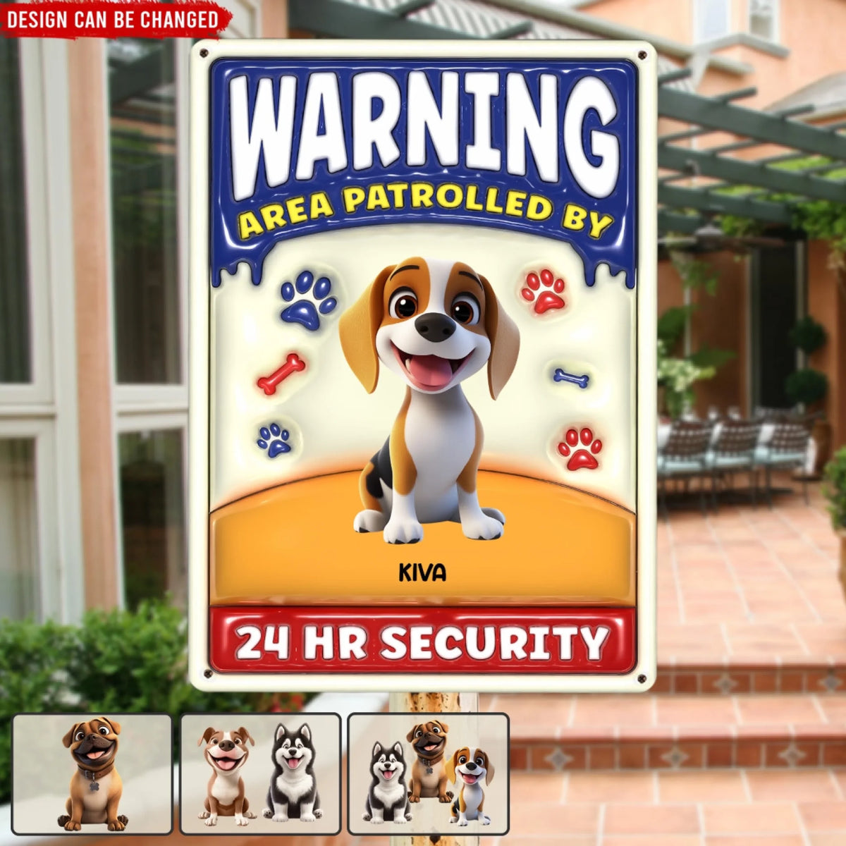 Funny Gift, Warning Area Patrolled By 24 Hr Security - Personalized Metal Sign, Gift For Dog Lover