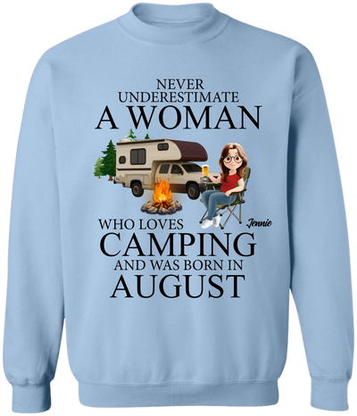 Never Underestimate A June Woman Who Loves Camping - Personalized T-Shirt, Funny Gift for Camping Lover