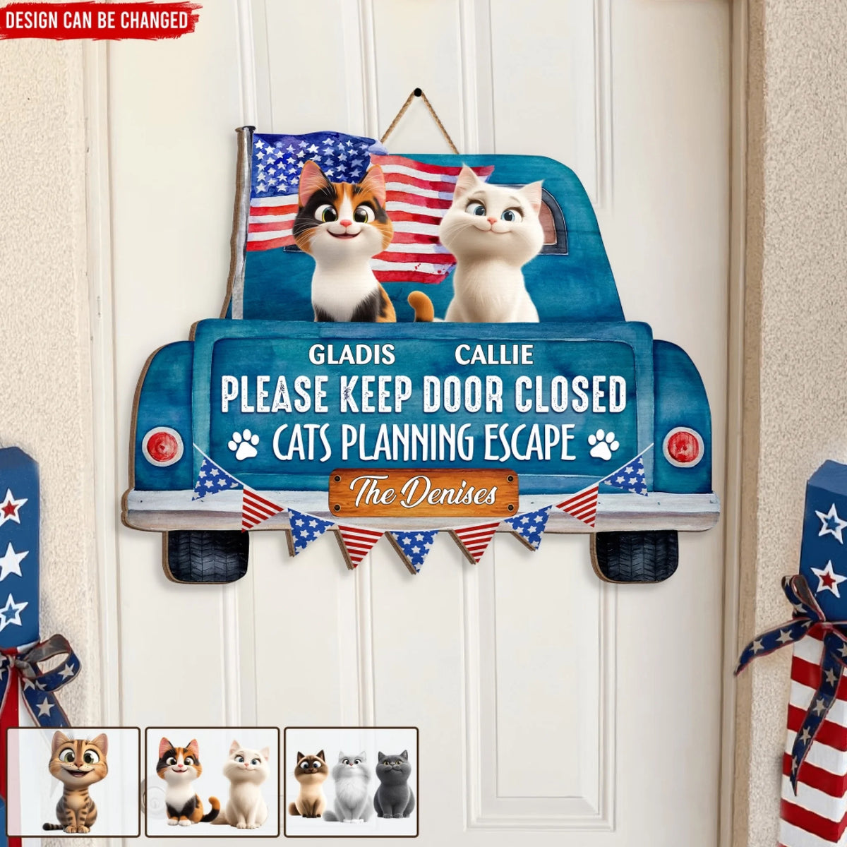 Please Keep Door Closed Cat Planning Escape - Personalized Wooden Door Sign, Funny 4th of July Home Decor, Gift for Cat Owner