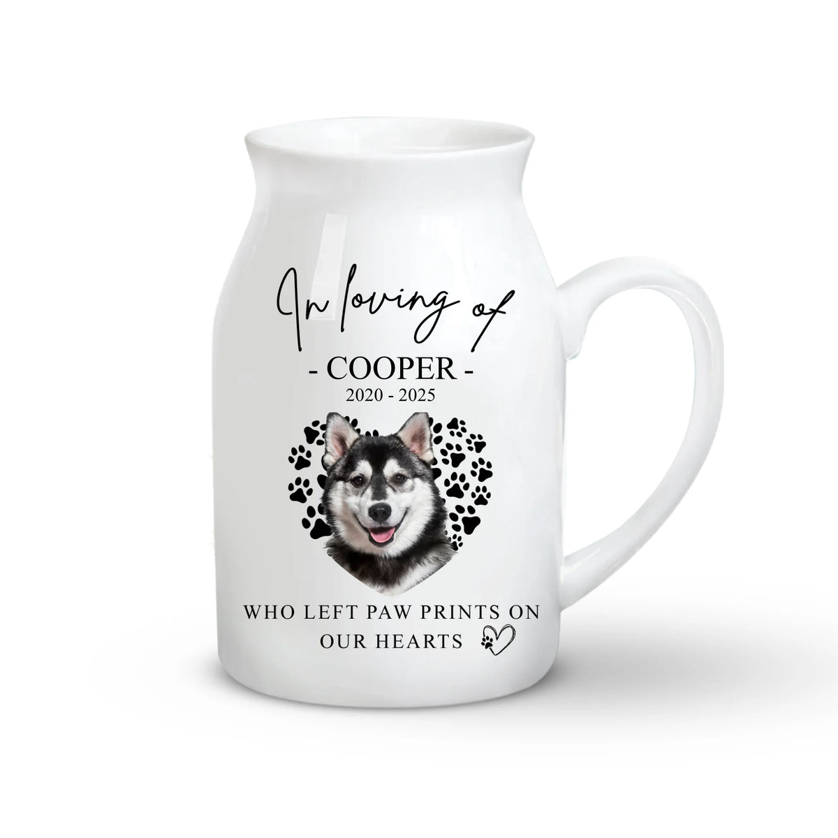 Who Left Paw Prints On Our Hearts - Personalized Flower Vase, Memorial Gift