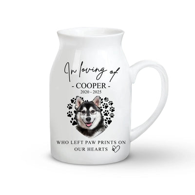 Who Left Paw Prints On Our Hearts - Personalized Flower Vase, Memorial Gift