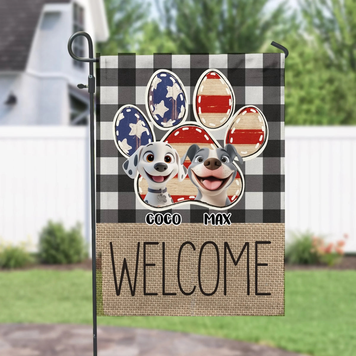 American Flag Paw Print Patriotic - Personalized Garden Flag, 4th of July Gift for Dog Lover, Independence Day Yard Outdoor Decoration