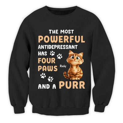 The Most Powerful Antidepressant Has Four Paws And A Purr - Personalized T-Shirt, Gift for Cat Lover