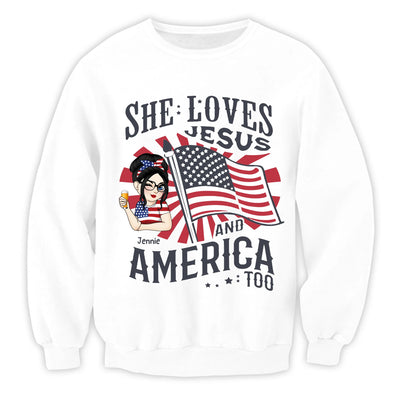 She Loves Jesus And America Too - Personalized T-Shirt, 4th Of July