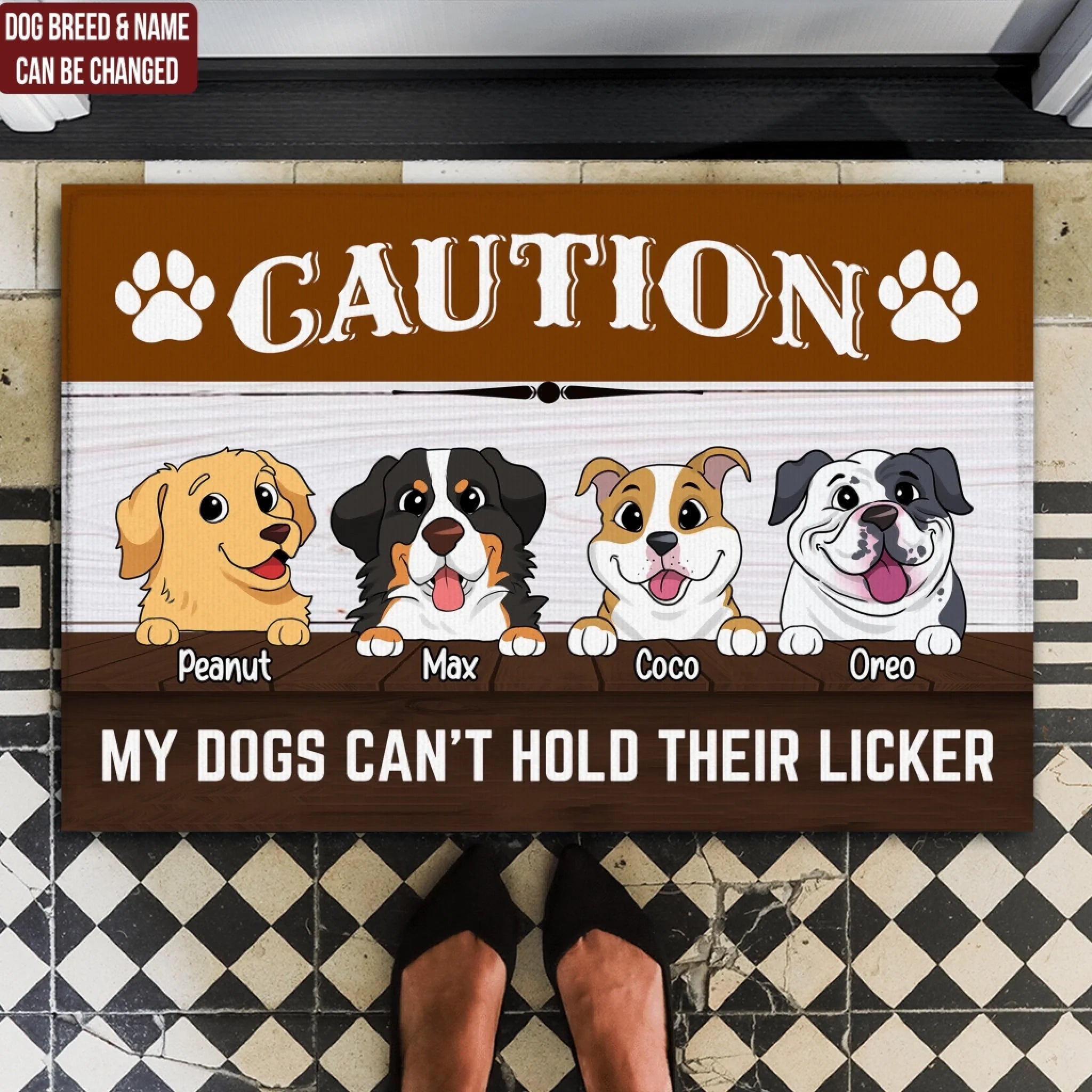 Caution Dog Can't Hold Its Licker - Personalized Doormat, Dog Owners Doormat, Gift for Dog Lover