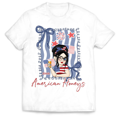 American Honey Bestie – Personalized 4th of July T-Shirt, Girly Independence Day, Gift for Best Friend