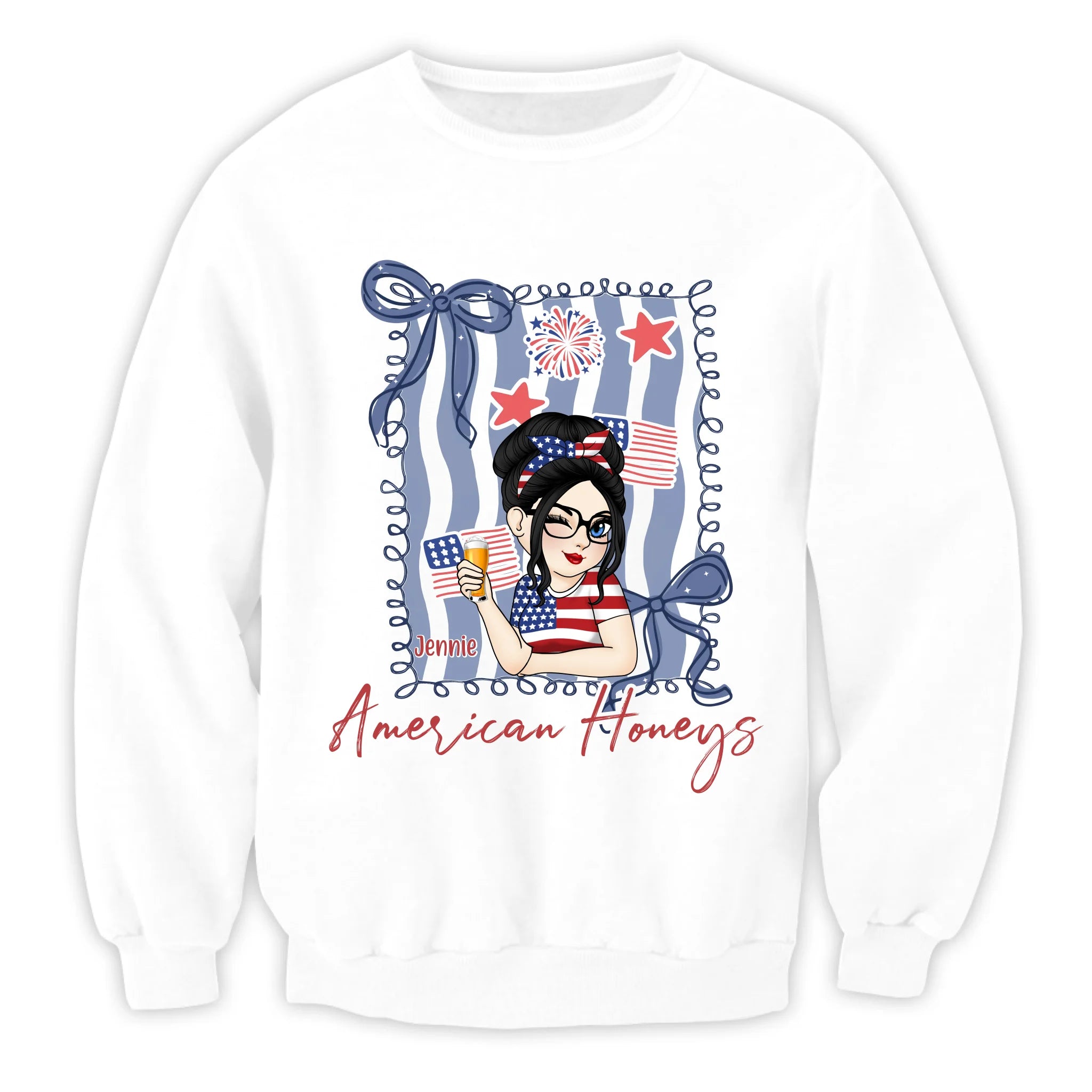American Honey Bestie – Personalized 4th of July T-Shirt, Girly Independence Day, Gift for Best Friend