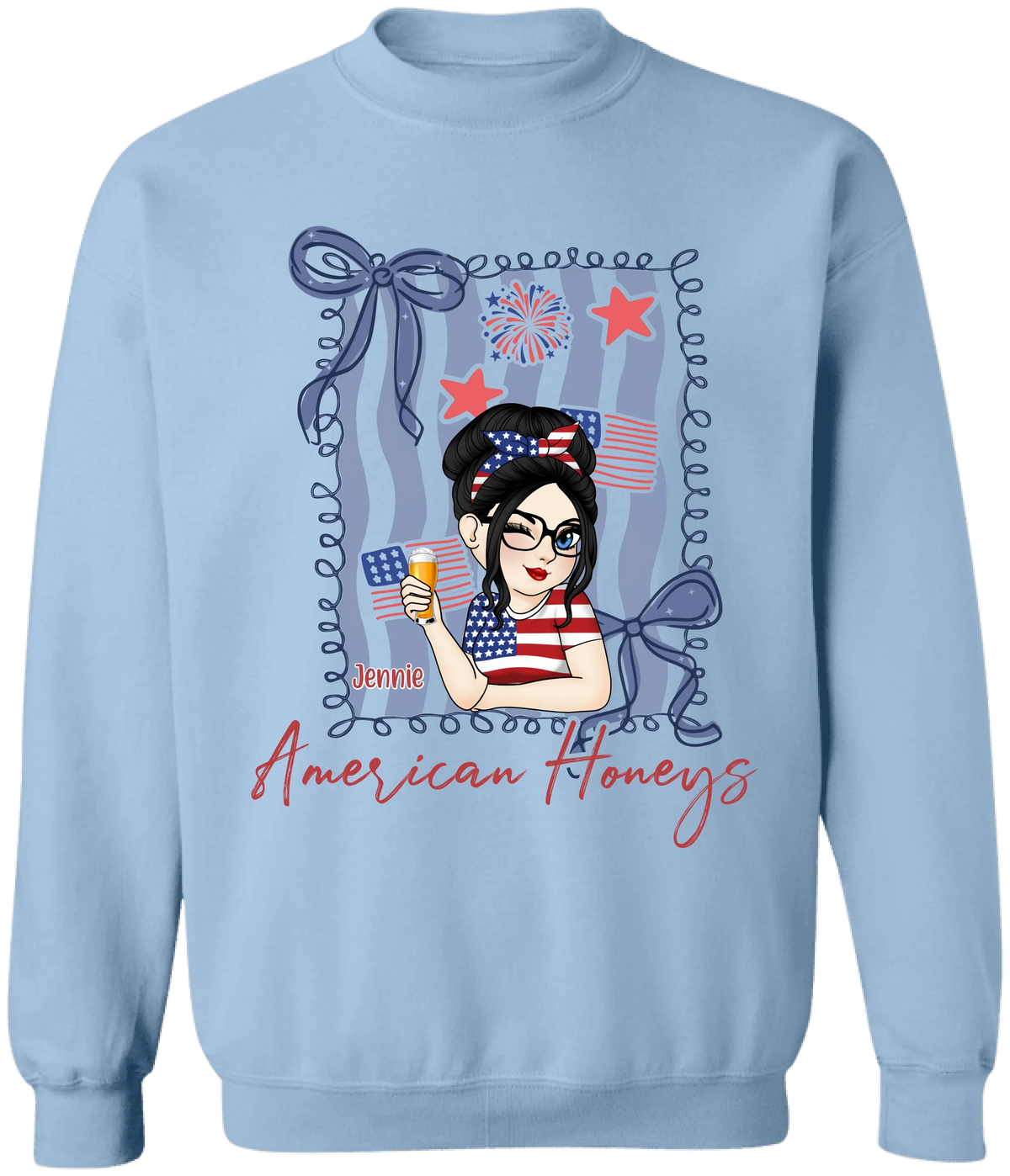 American Honey Bestie – Personalized 4th of July T-Shirt, Girly Independence Day, Gift for Best Friend