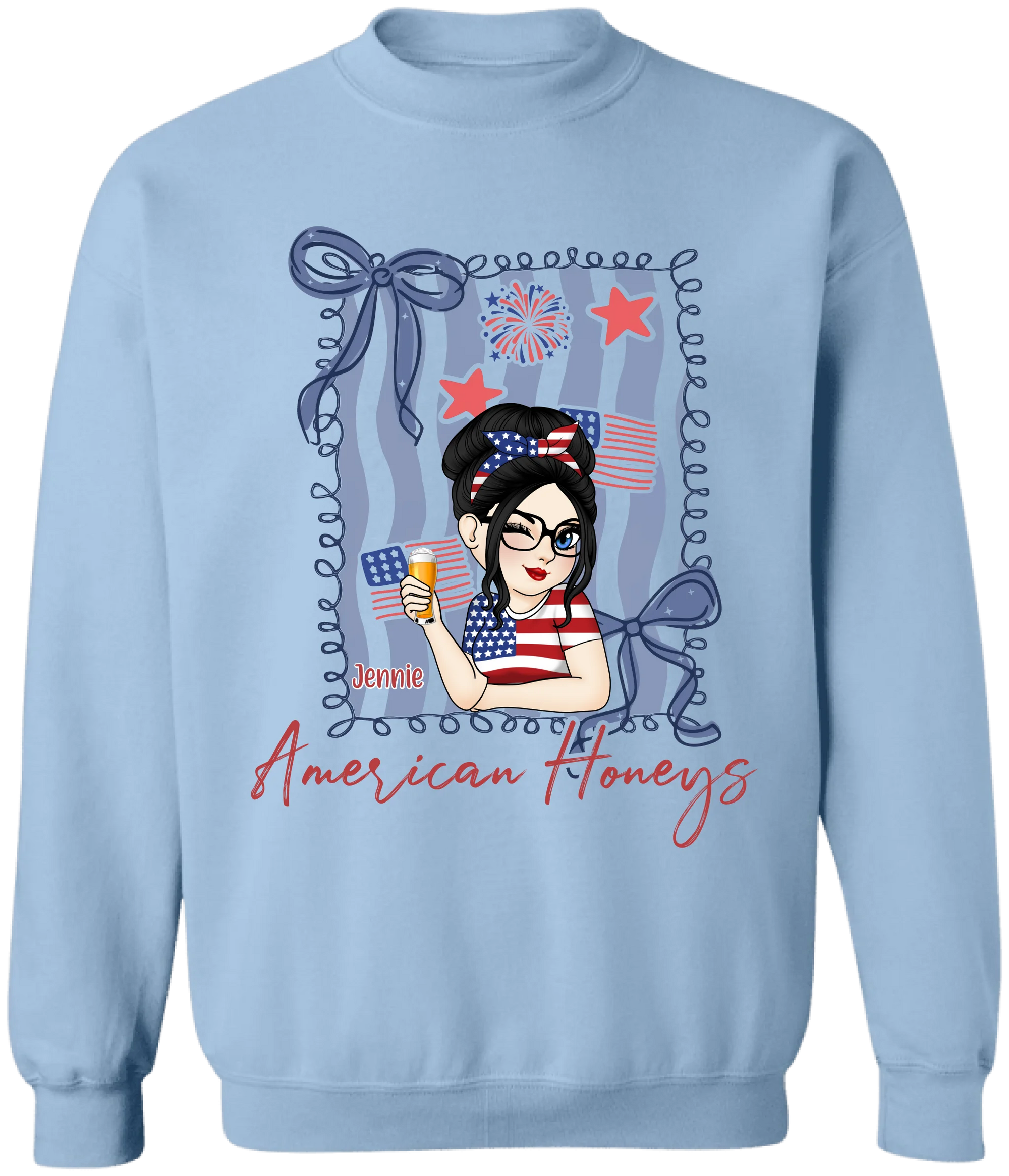 American Honey Bestie – Personalized 4th of July T-Shirt, Girly Independence Day, Gift for Best Friend