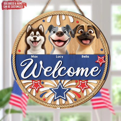 4th Of July Welcome To Our Home - Personalized Wooden Sign, Independence Day Gift