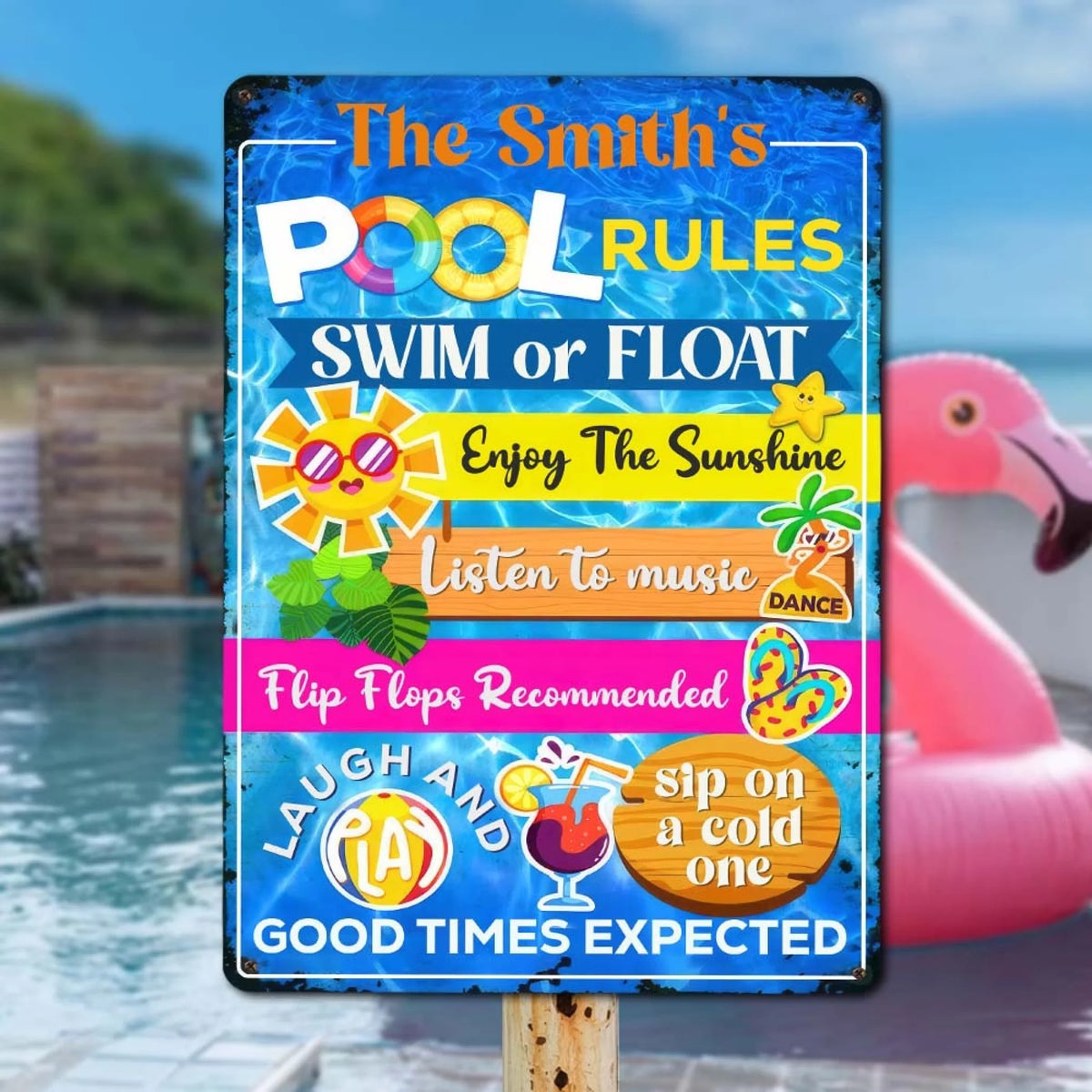 Pool Rules Signs - Personalized Metal Sign, Outdoor Decorations, Summer Backyard Decor Gift