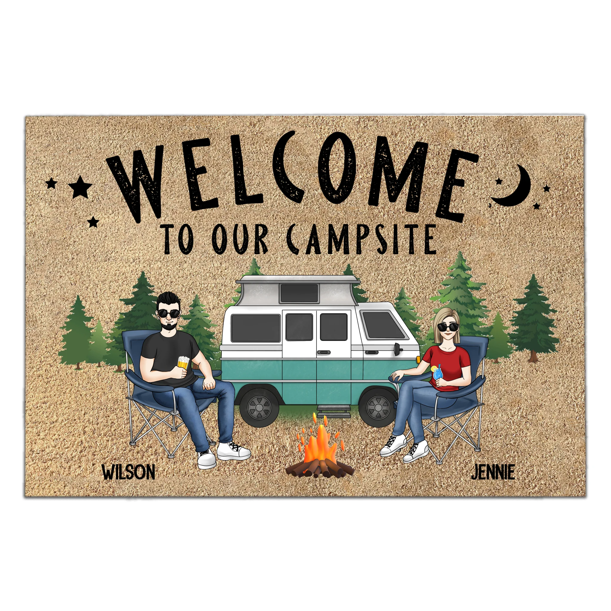 Welcome To Our Campsite - Personalized Doormat, Camping Gift, Custom Gift for Camper