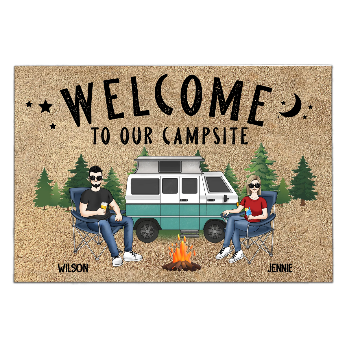 Welcome To Our Campsite - Personalized Doormat, Camping Gift, Custom Gift for Camper