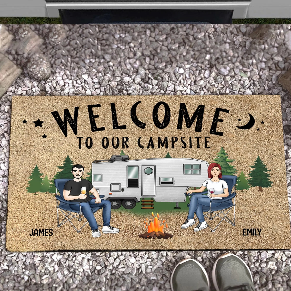 Welcome To Our Campsite - Personalized Doormat, Camping Gift, Custom Gift for Camper