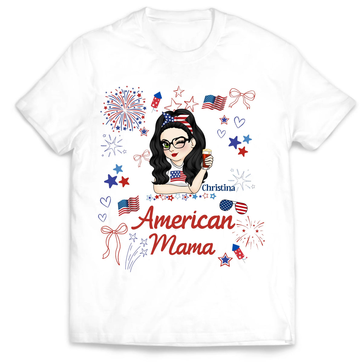 American Mama - Personalized T-Shirt, Funny 4th of July Tee for Mom/Grandma, Independence Day Shirt