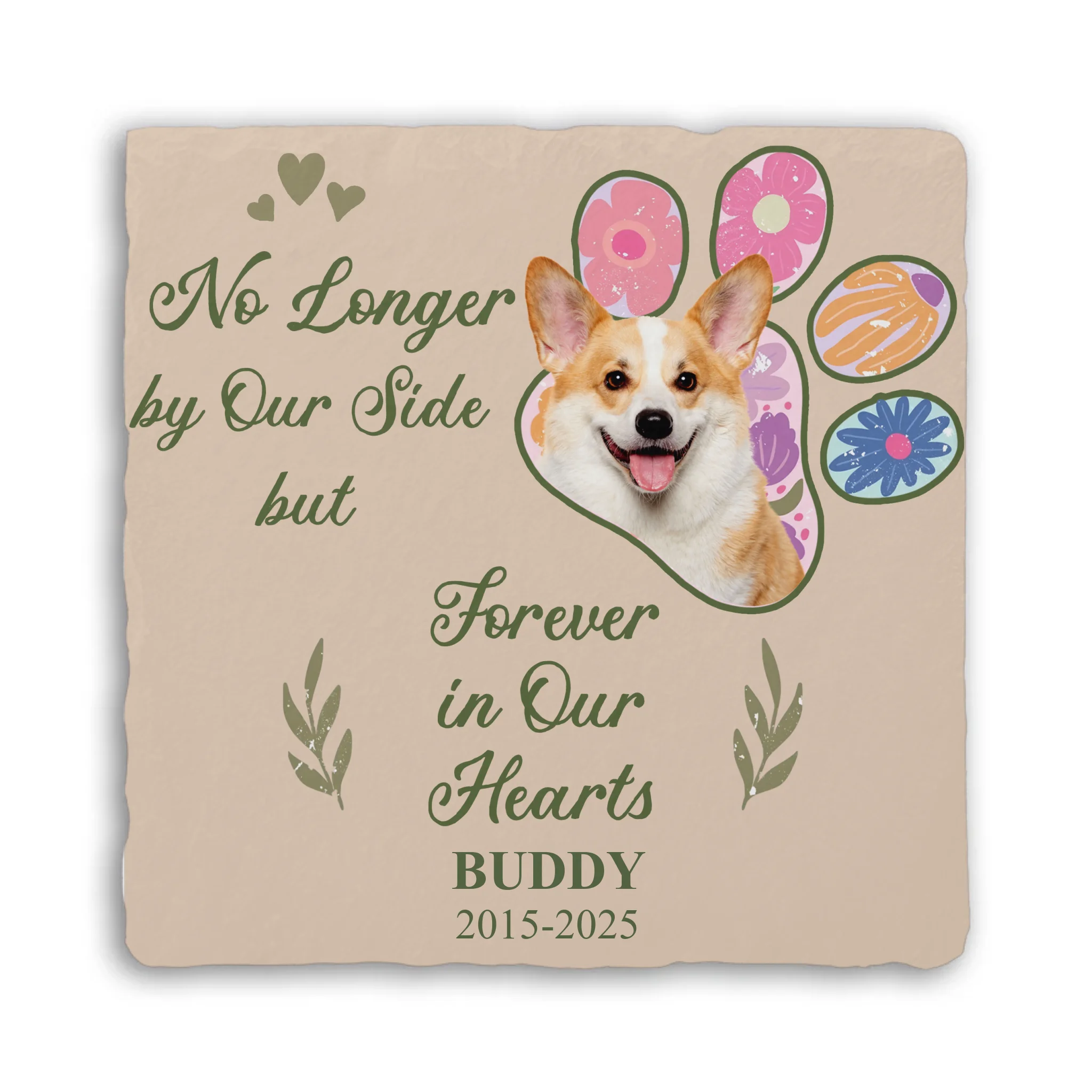 No Longer By My Side Forever In Our Hearts - Personalized Memorial Stone, Memorial Gift