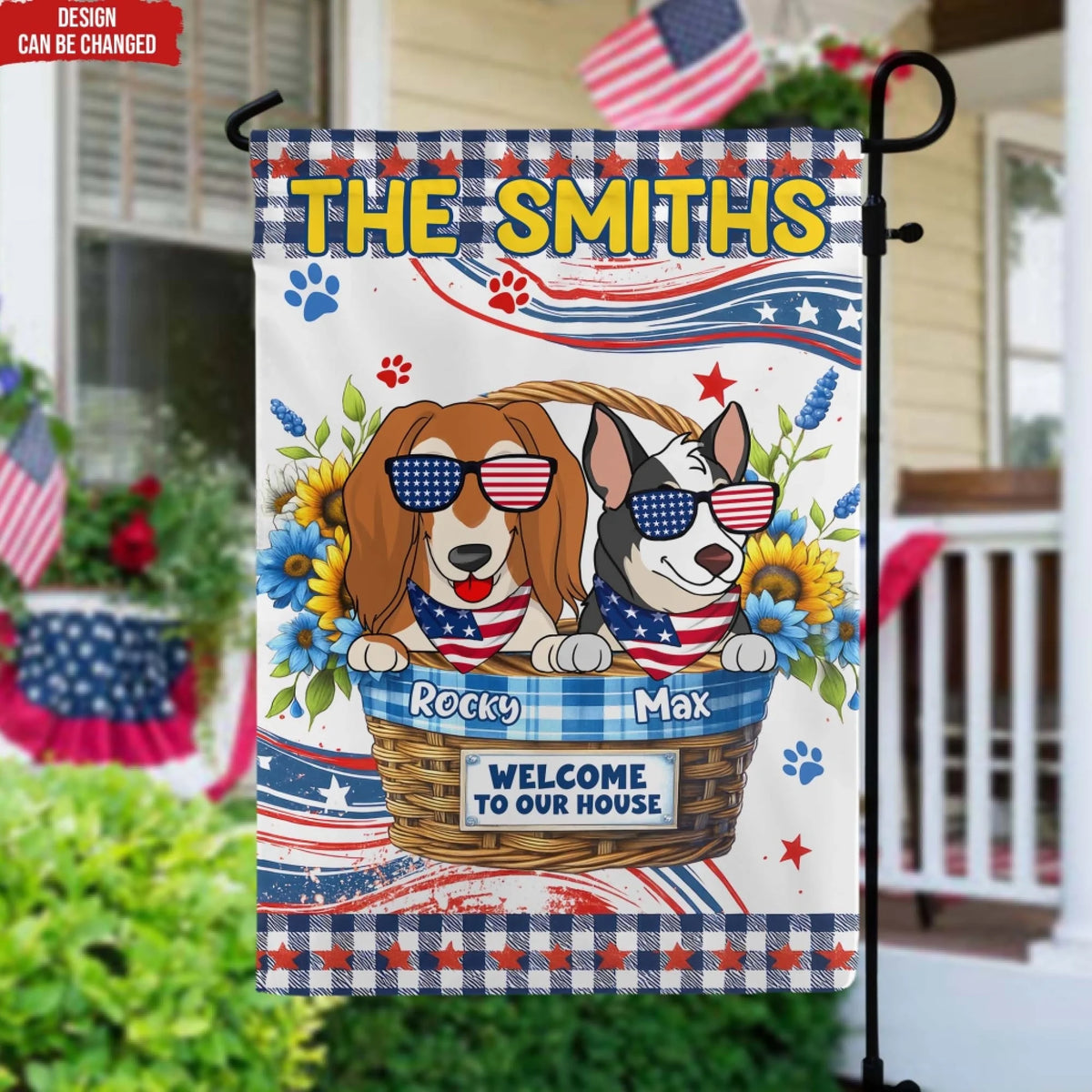 Welcome To Our Home - Personalized Garden Flag, 4th of July Yard Flag, Independence Day Gift for Dog Lovers