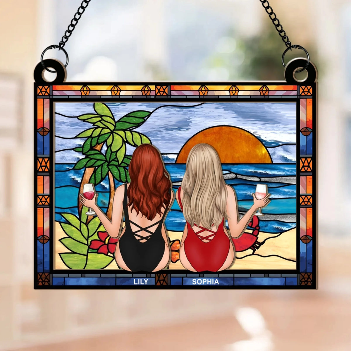 Summer Beach Girl's Trip - Personalized Window Haning Suncatcher, Gift for Besties, Summer Keepsake for Best Friend