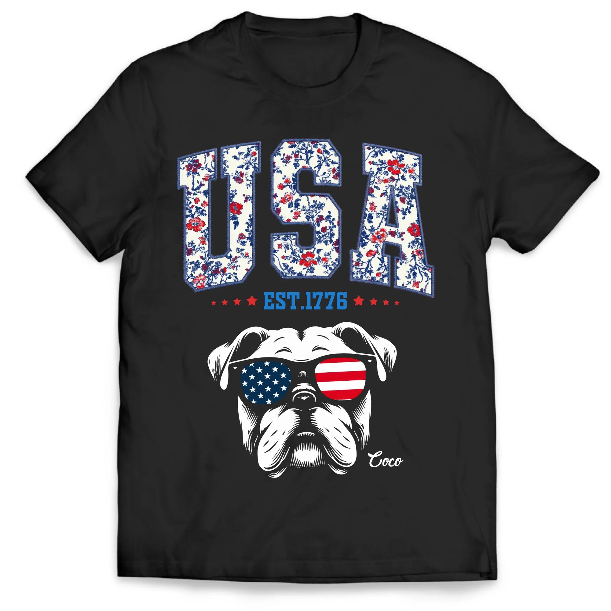 Floral USA Custom Dog - Personalized T-Shirt, Funny 4th of July Gift for Dog Lover