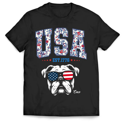 Floral USA Custom Dog - Personalized T-Shirt, Funny 4th of July Gift for Dog Lover
