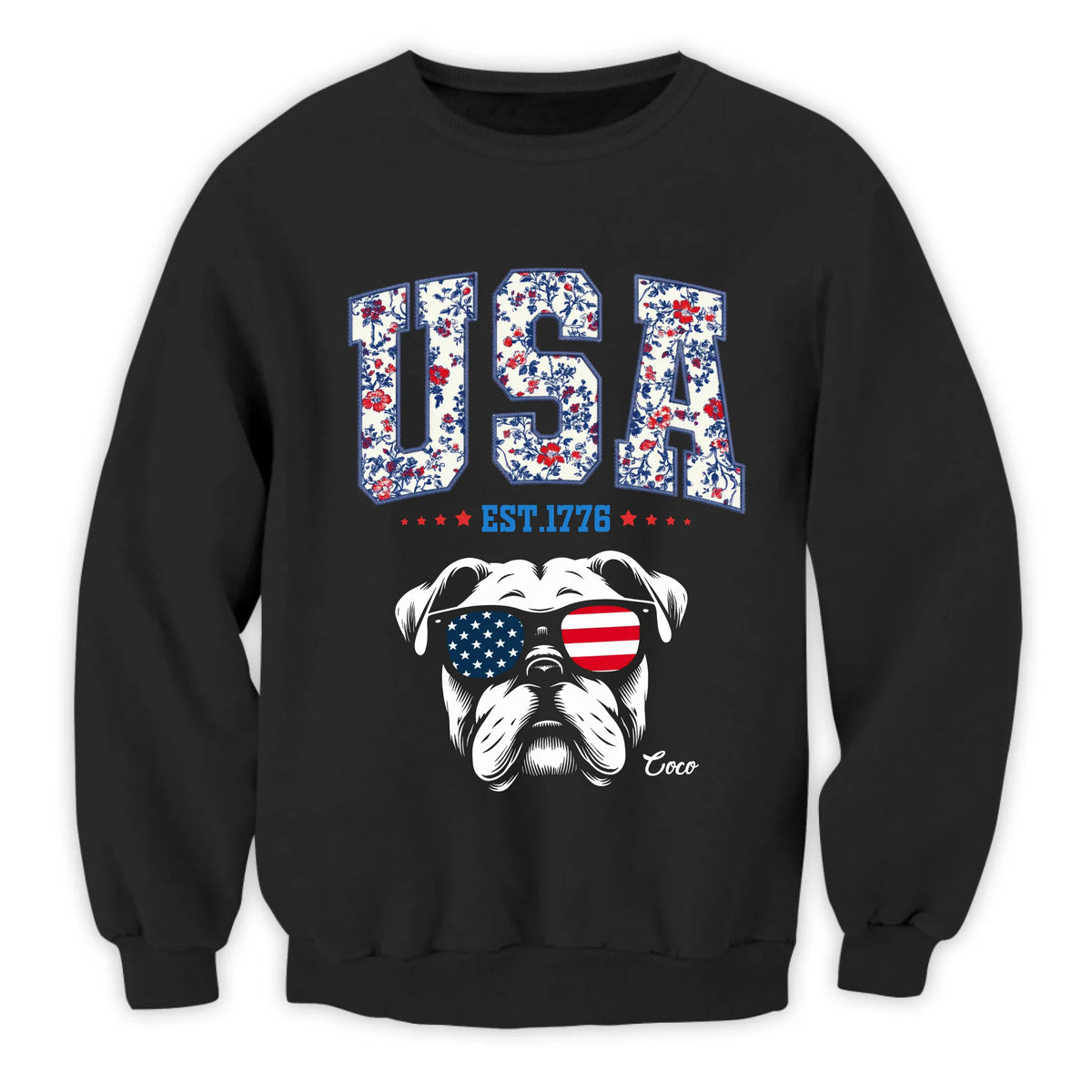 Floral USA Custom Dog - Personalized T-Shirt, Funny 4th of July Gift for Dog Lover