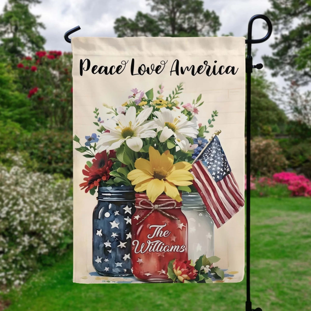 4th of July Mason Jar Flowers - Personalized Garden Flag, Patriotic Decor, Yard Flag for Independence Day, Outside Decoration