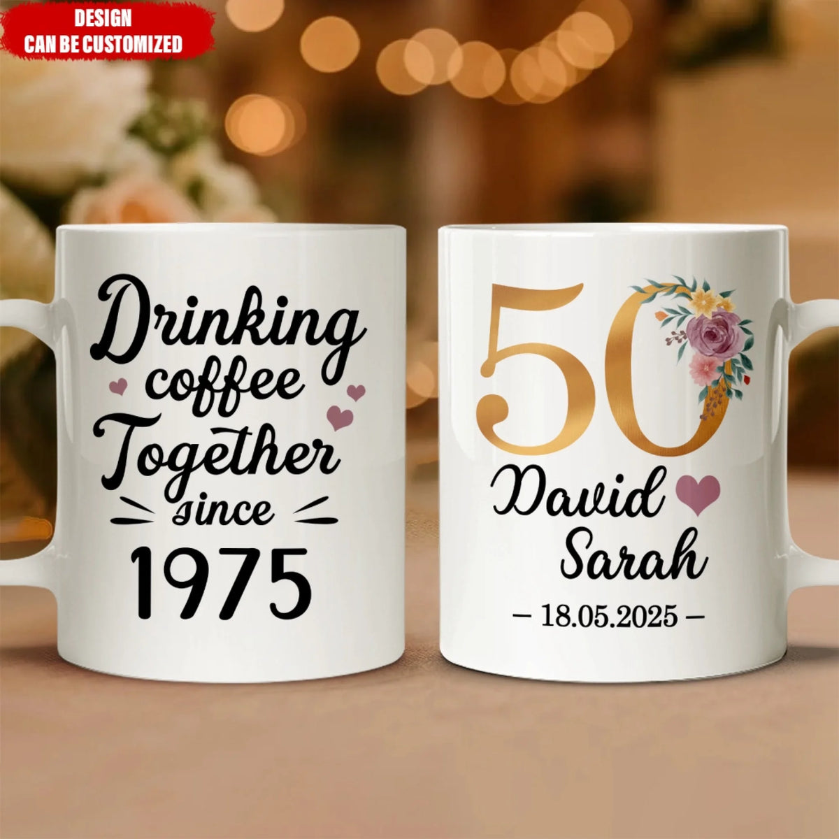 Drinking Coffee Together Since Anniversary Mug - Personalized Mug, Custom 50th/60th/70th Anniversary Gift, Gift For Parents or Partner