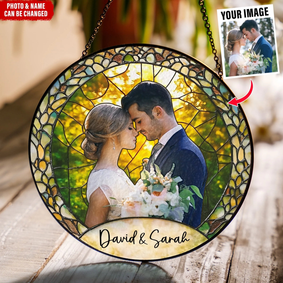Couple Weeding/ Anniversary Photo - Personalized Window Hanging Stained Glass, Love Gift