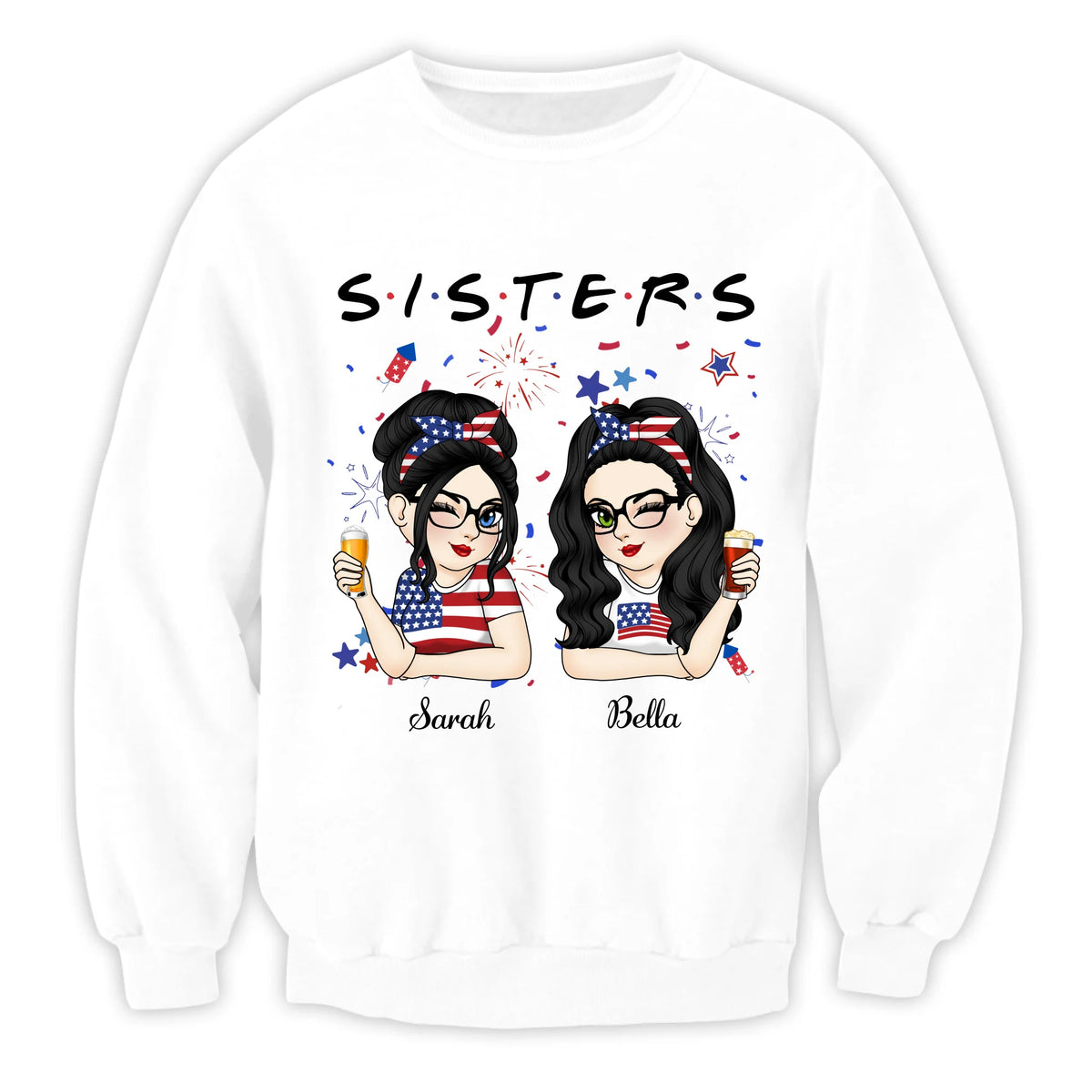 Besties/Sister 4th Of July - Personalized T-Shirt, Independence Day Bestie Shirt, Bestfriend/Sister Gift