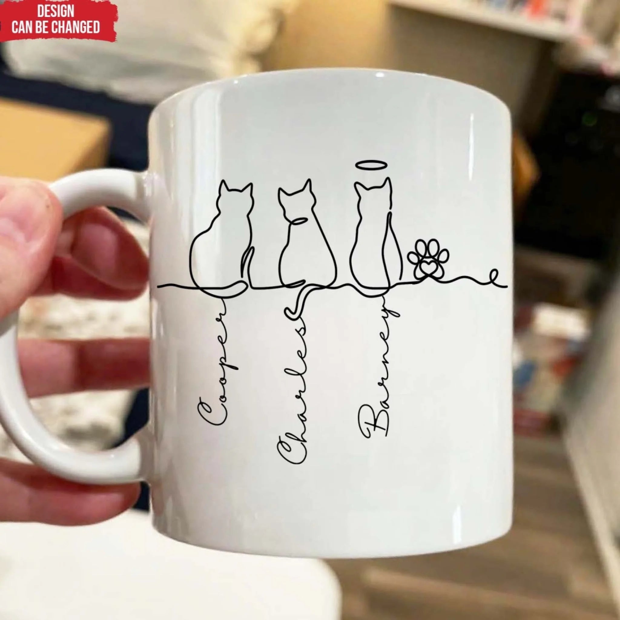 Custom Cute Cat Line Art - Personalized Mug, Gift For Cat Owner, Cat Lover Mug