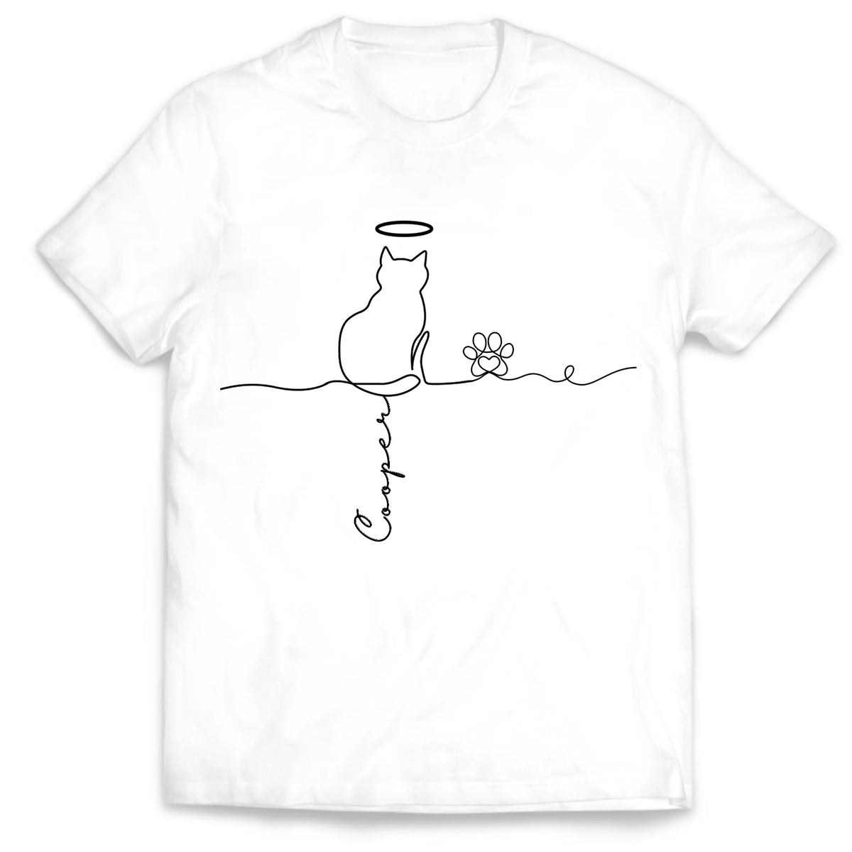 Custom Cat's Name Line Art - Personalized T-Shirt, Gift For Cat Owner, Cat Mom, Cat Dad Shirt