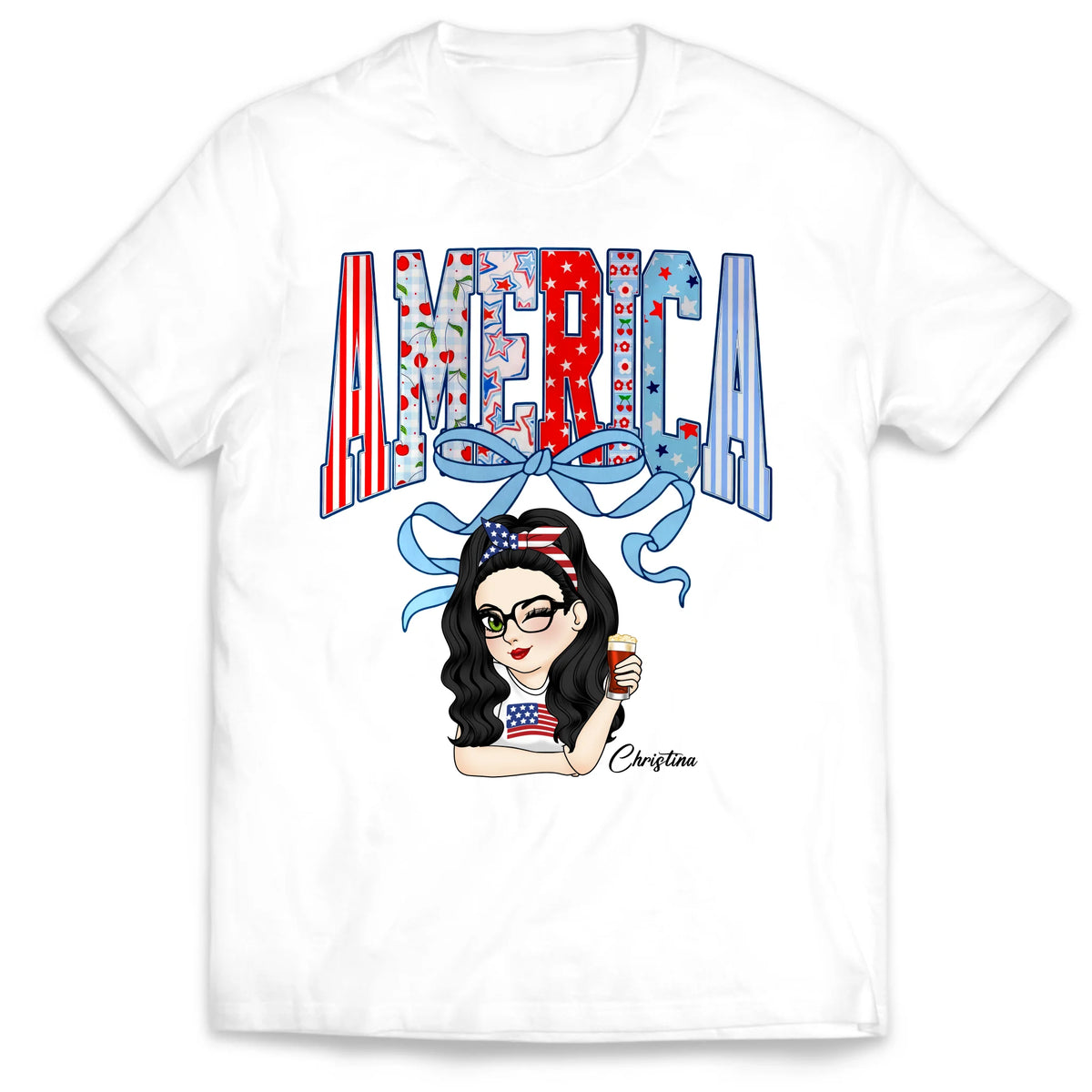 Coquette 4th Of July - Personalized T-Shirt, American Girl Shirt, Independence Day Gift
