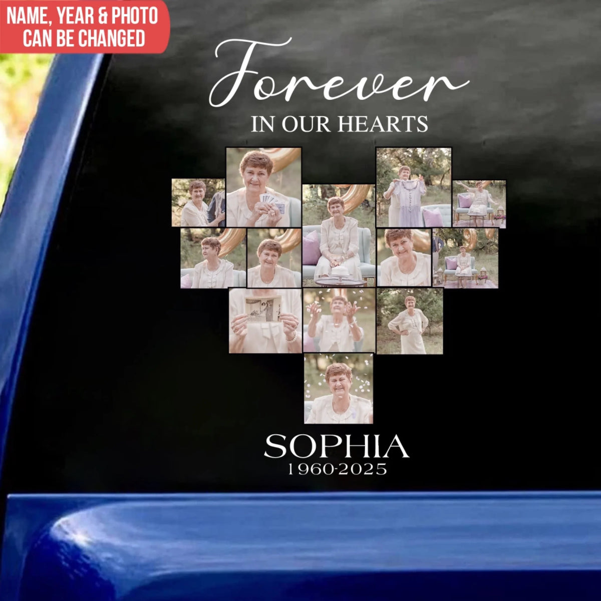 Heart Funeral Photo, Forever In Our Hearts - Personalized Decal, Memorial Gift