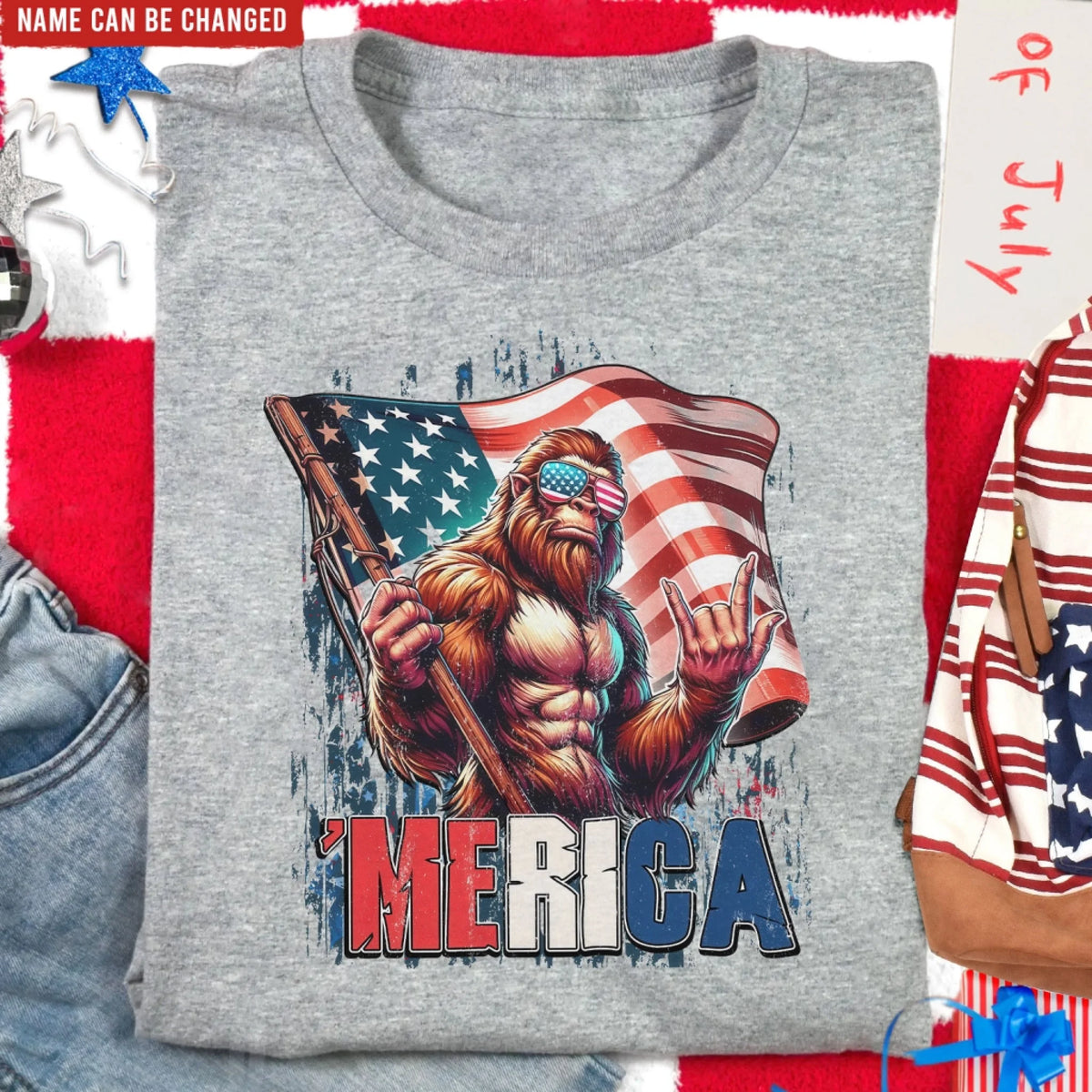 Patriotic Bigfoot - Personalized T-Shirt, Red White And Bigfoot, 4th Of July Shirt