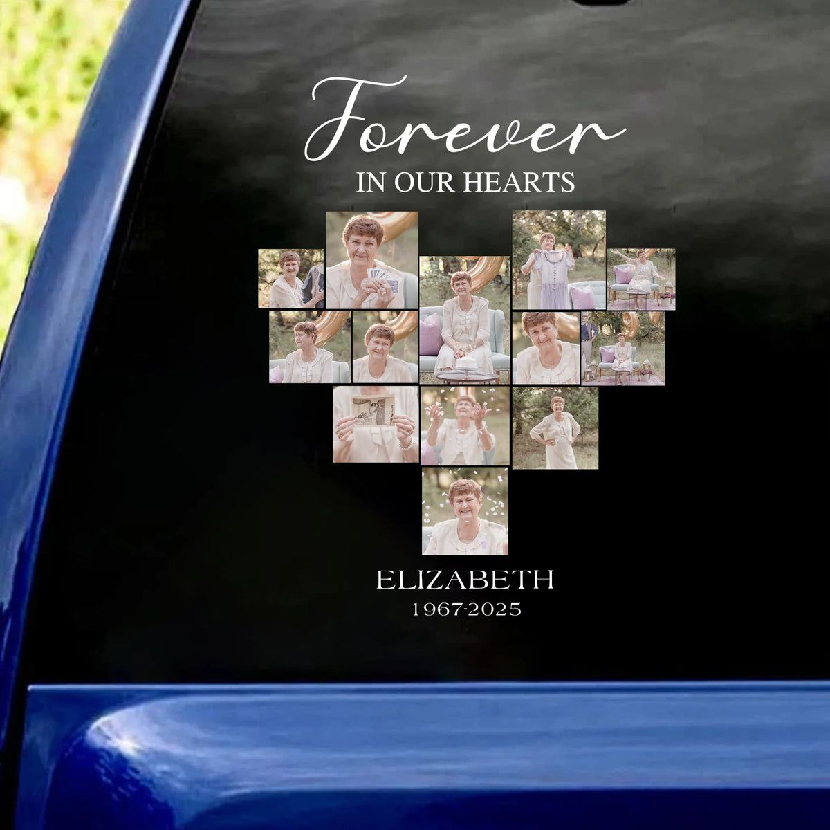 Heart Funeral Photo, Forever In Our Hearts - Personalized Decal, Memorial Gift